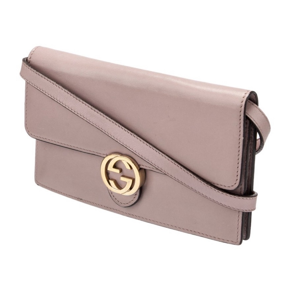 Gucci Pink Leather Crossbody Bag with Gold Interlocking G Logo